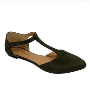 Olive Green T Strap Flats